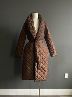 Polo Ralph Lauren Quilted Wrap Coat Brown Belted Shawl Collar Glamping Outdoors